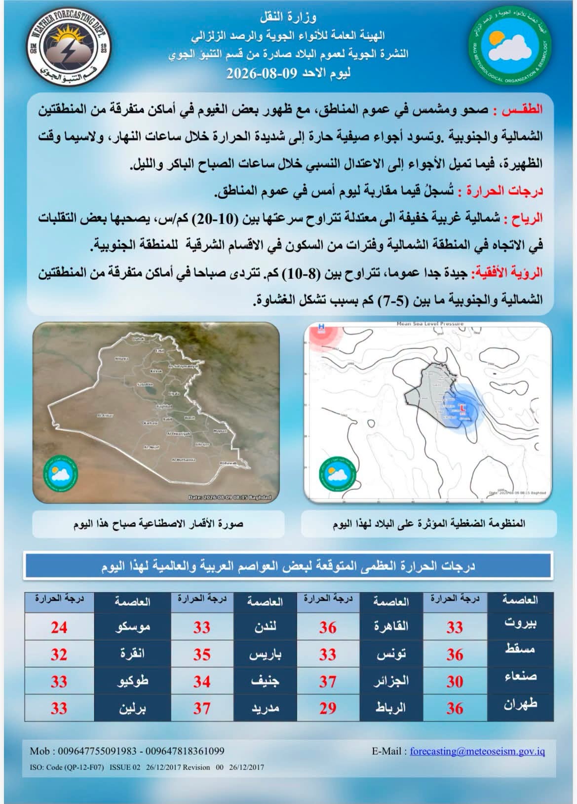 الأنواء الجوية: طقس ساخن ودرجات حرارة مرتفعة في عموم العراق » وكالة بغداد اليوم الاخبارية