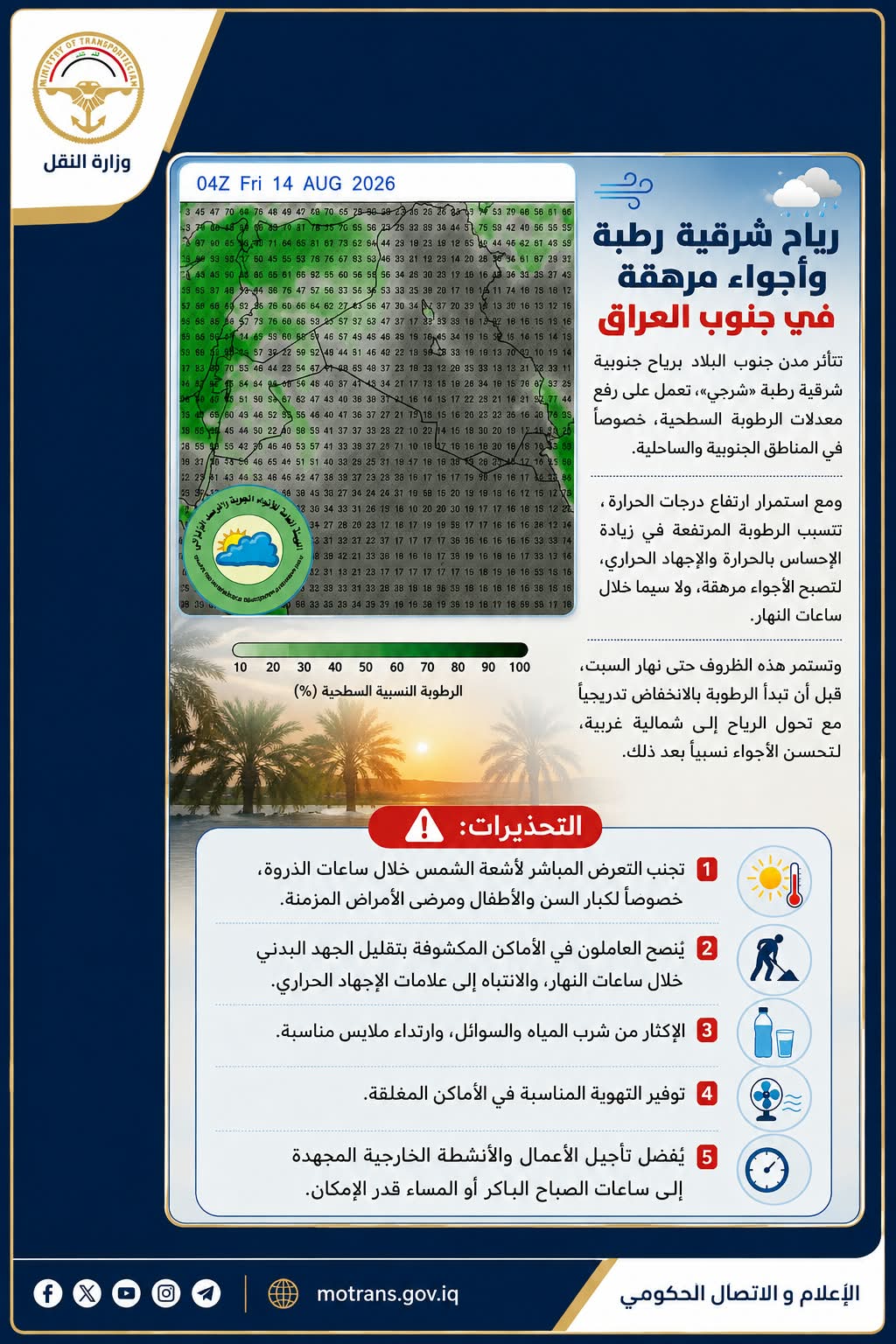 تحديث جوي.. رياح رطبة وأجواء مرهقة في جنوب العراق